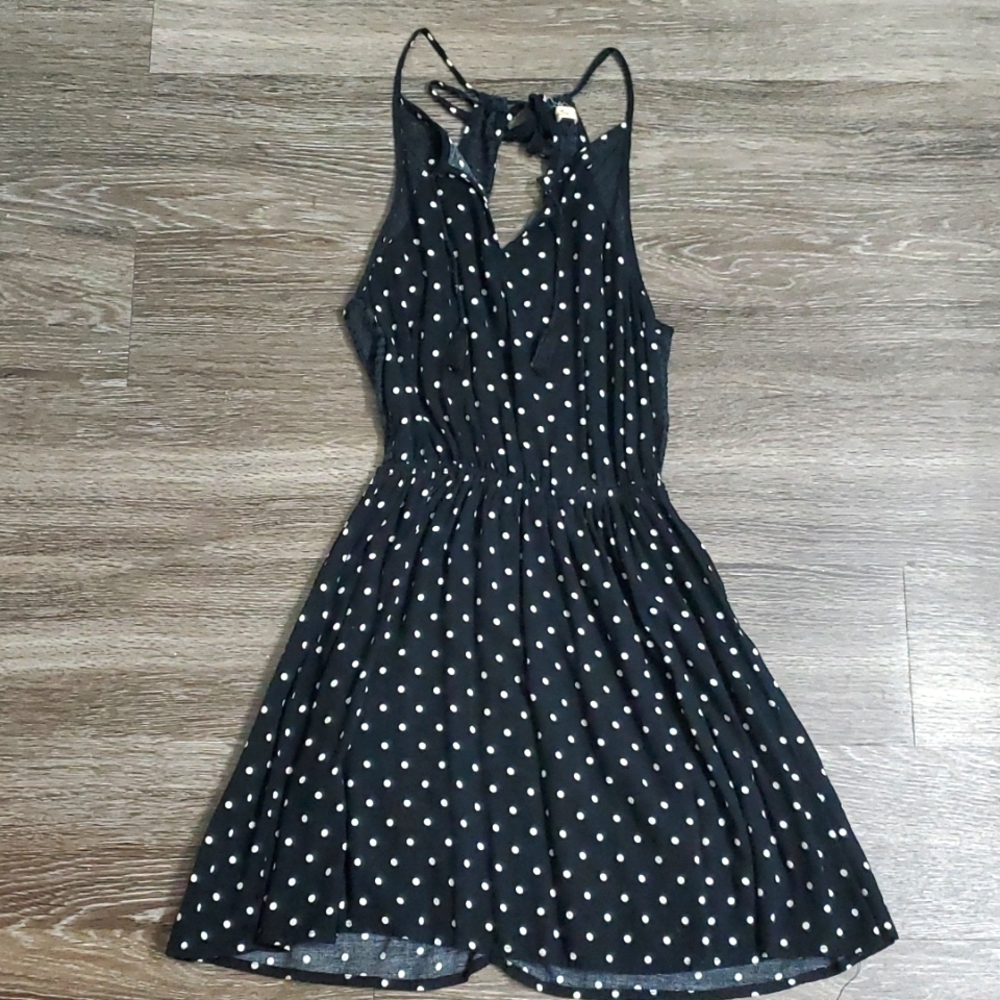 Hollister lace back blue and white polka dot dress